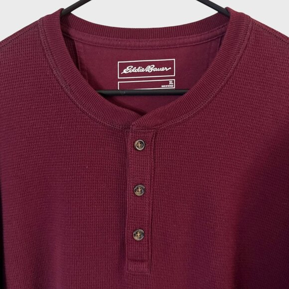 Eddie Bauer Waffle-Knit Henley Shirt Red Men's Size XL Thermal Long-Sleeve - Picture 5 of 11